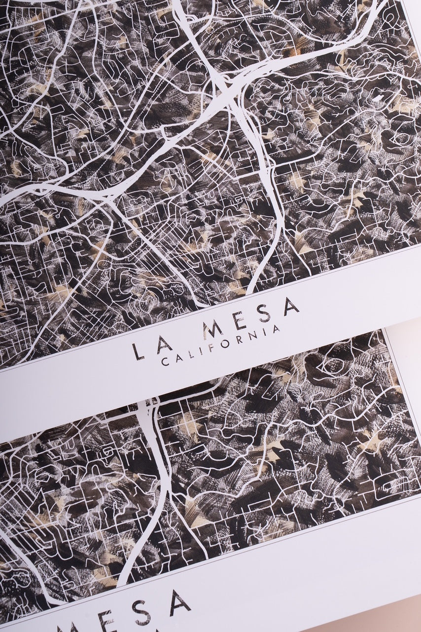 La Mesa Painted Map | Coal / 8x10