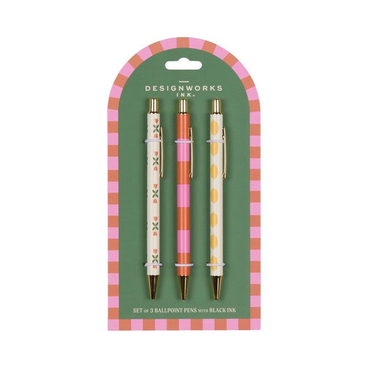 A Dopo Set of 3 Pens | Flower, Stripe Lemon