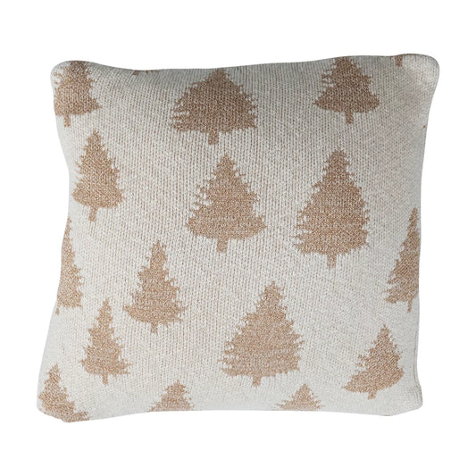 Cotton Knit Pillow with Trees & Metallic Gold Thread