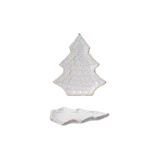 Stoneware Tree Shaped Plate with Trees