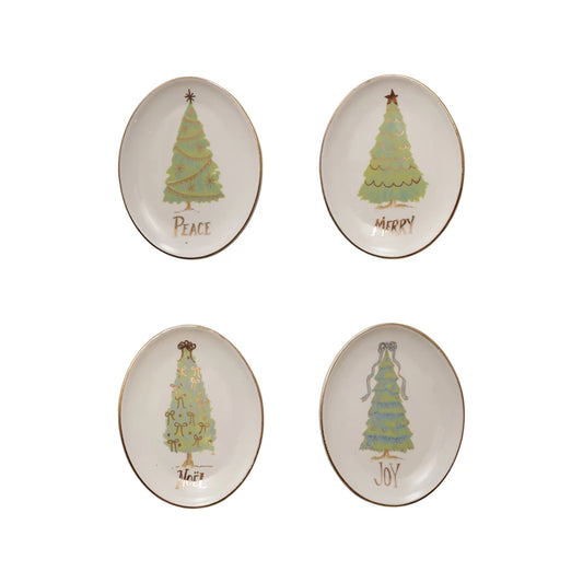 Oval Stoneware Dish with Christmas Tree