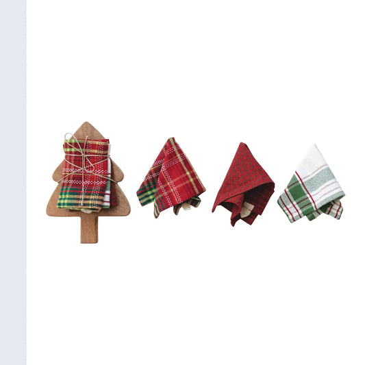 Tree Shaped Board w, Set of 4 Dish Cloths