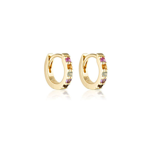 Mini Alpha Huggie Earrings - Rainbow Gemstones: Gold Plated Sterling Silver