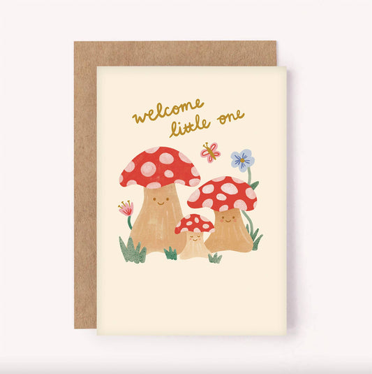 Welcome Little One Mushrooms Baby Card