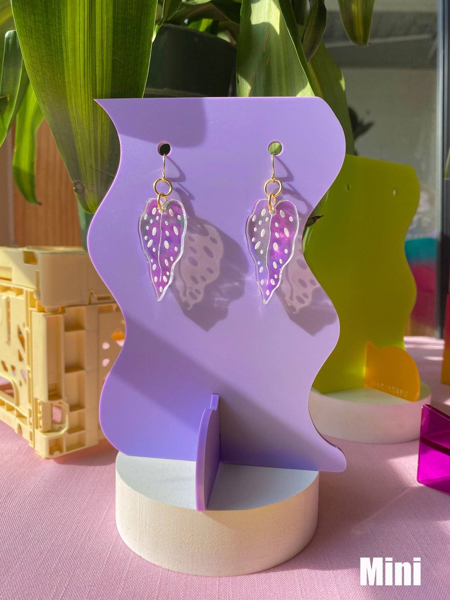 Iridescent Begonia Leaf Earrings: Mini