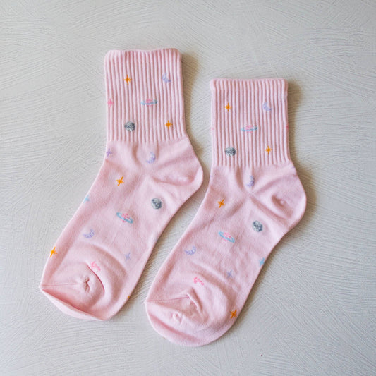 Space Casual Socks: Pink