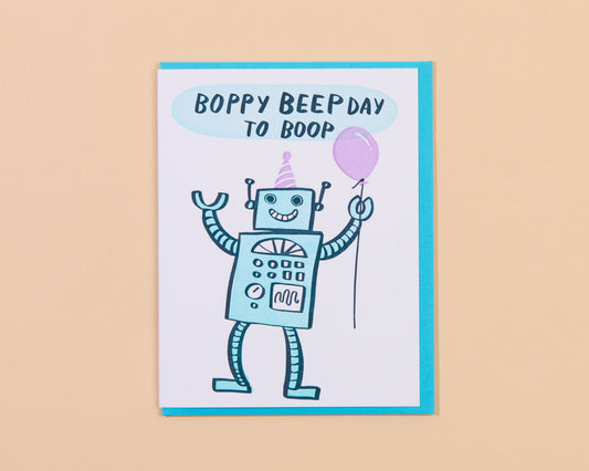 Robot Birthday Letterpress Greeting Card - Kids bday