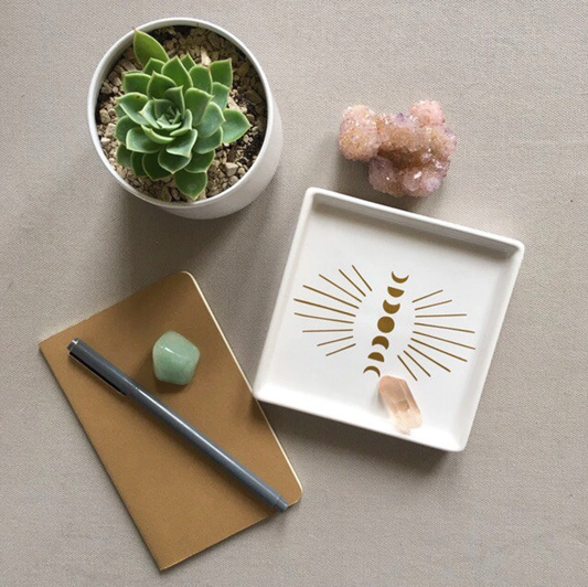 Moon Burst Square Catchall Dish: White