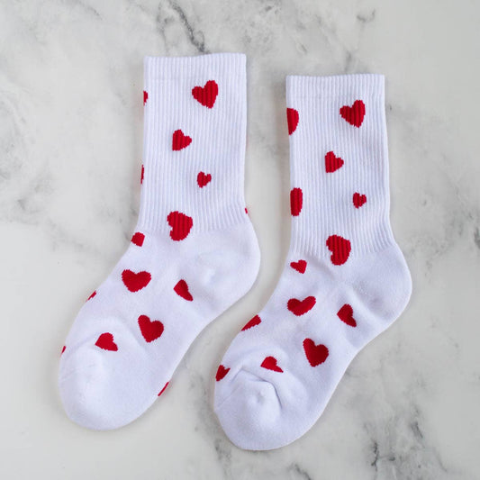 Lovely Heart Shape Casual Socks: White/Red