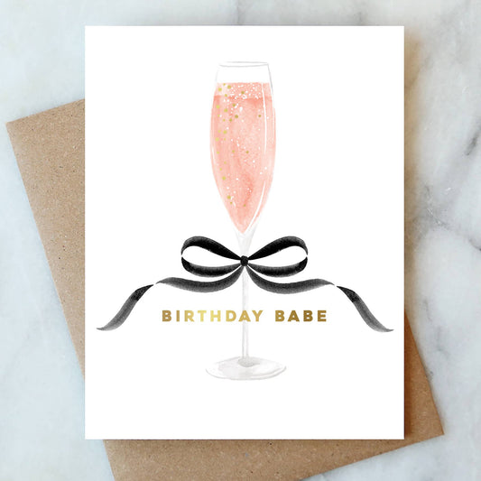 Bow Birthday Babe Champagne Birthday Card