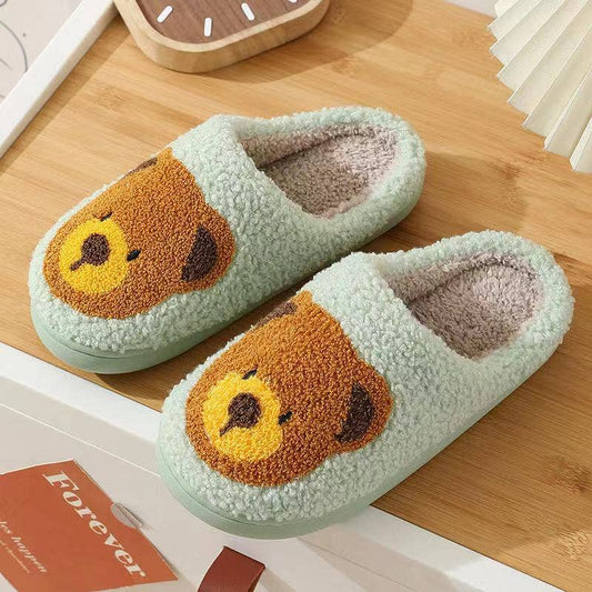 Cute Bear Illustrated Soft Fluffy Comfy Warm House Slippers
