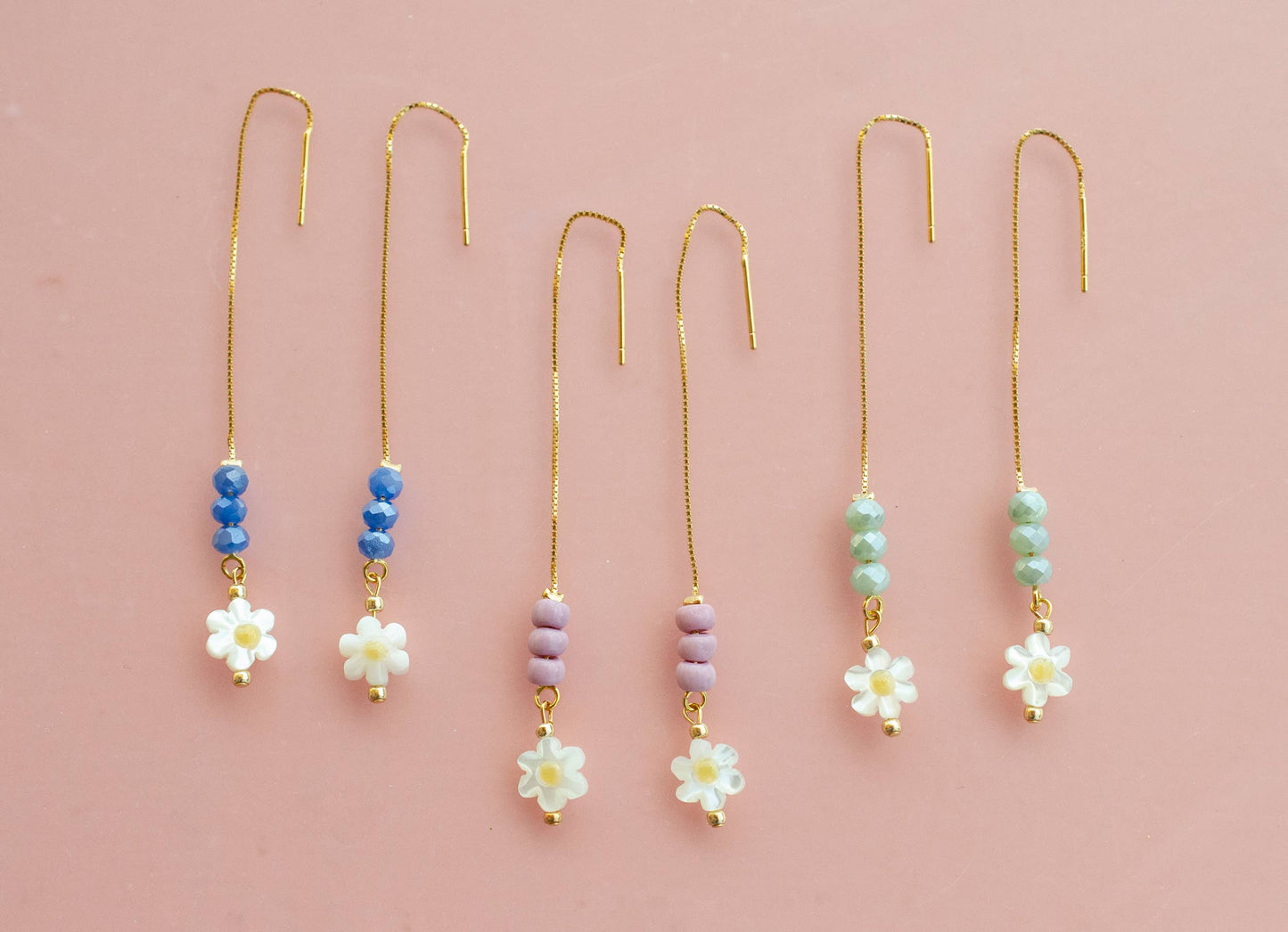 Flower Threader Earrings | Blue