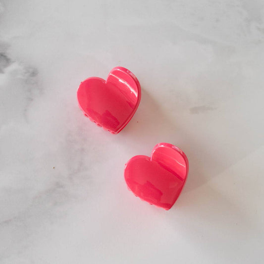 Glossy Candy Hearts Hair Clip Set | Hot Pink