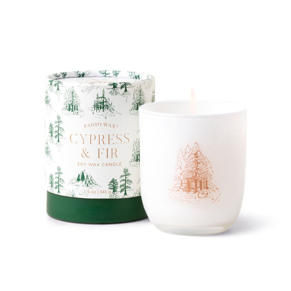Paddywax Cypress Fir Holiday Mini 5 oz White Opaque Glass Candle