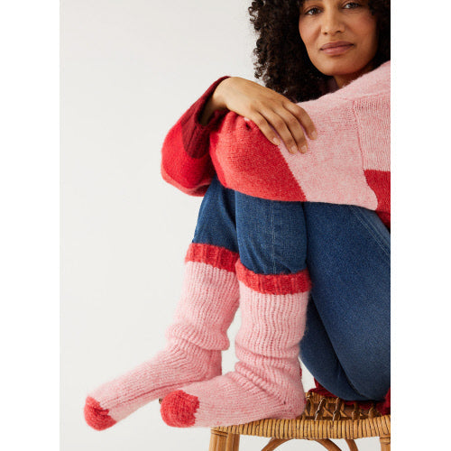 Mersea Sailor Love Knit XO Slipper Socks Blissful Pink Tarte Red