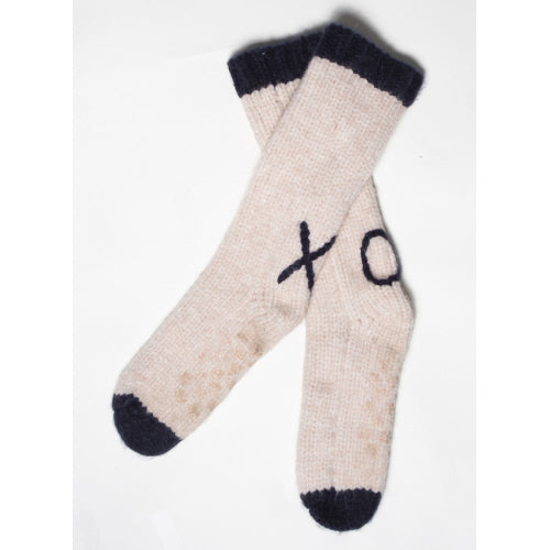 Mersea Sailor Love Knit XO Slipper Socks Oatmeal Oxford Blue