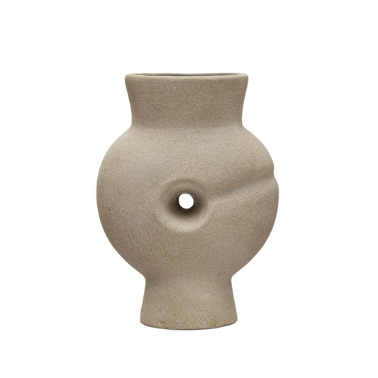 Terra-cotta Sculptural Vase, Sand Finish, Beige