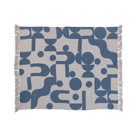 60"L x 50"W Woven Recycled Cotton Blend Printed Throw w/ Abstract Design & Fringe