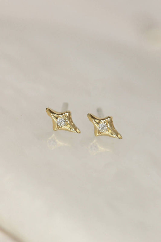 Solid Gold North Star Diamond Earrings: 14k yellow / Pair / Natural Diamond