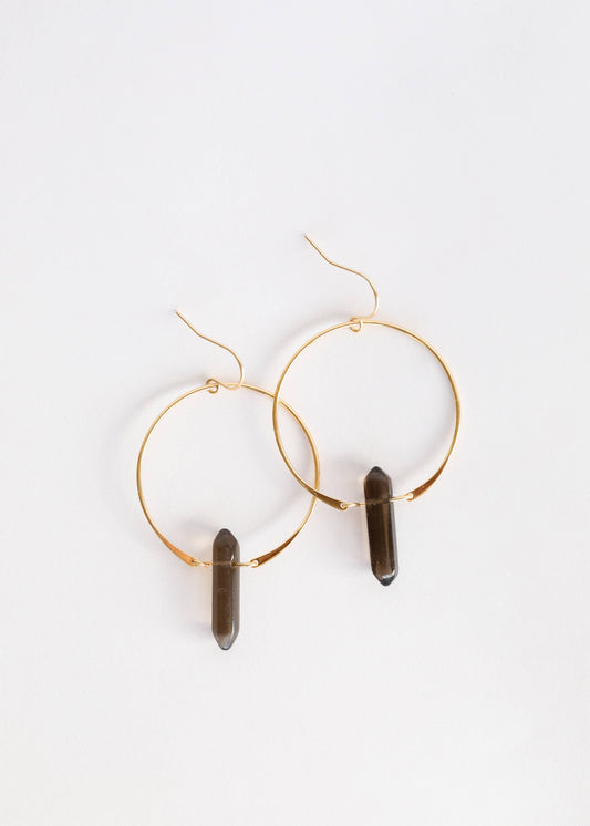 Hoop Earrings | Mixed Metals | Smoky Quartz
