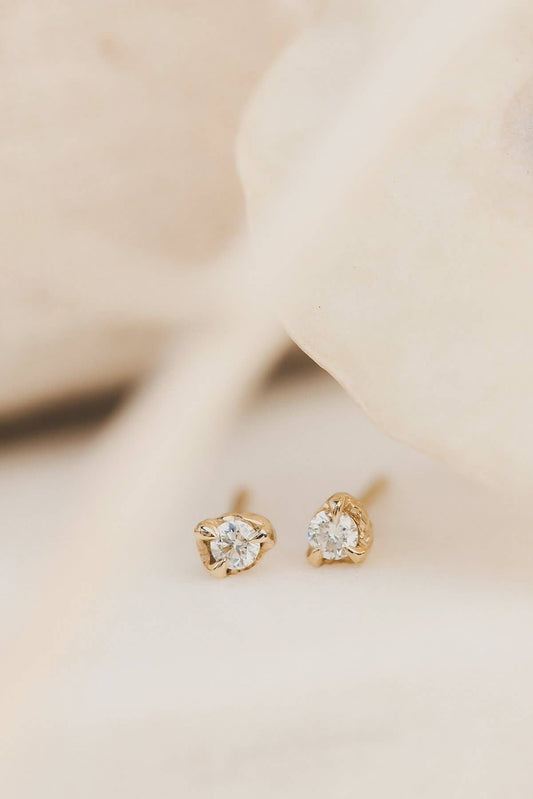 Solid Gold Diamond Earrings: 14k yellow / Natural Diamond / Pair