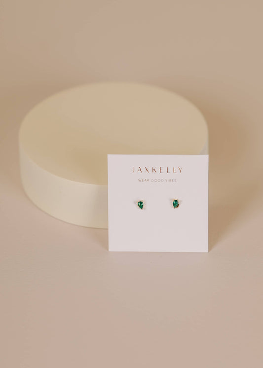 Teardrop Earrings | Gold | Emerald CZ
